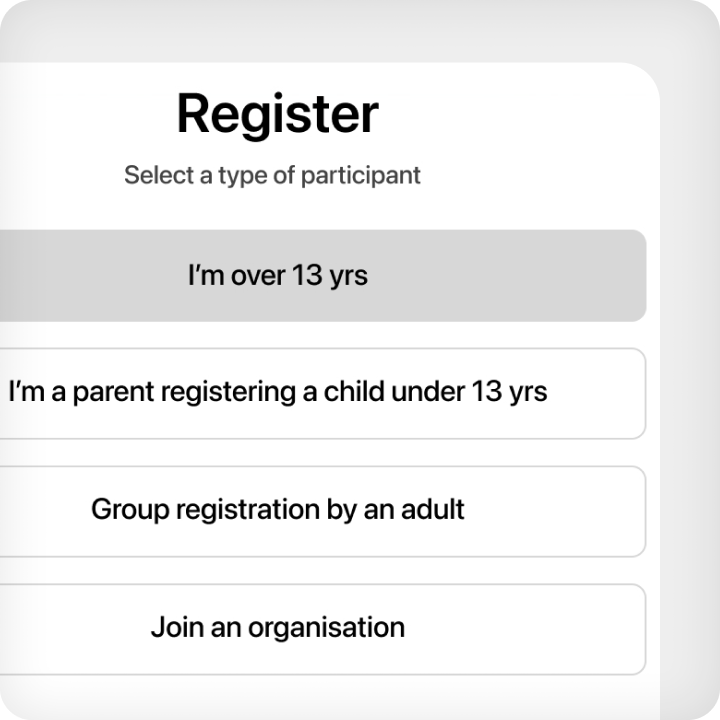 image of a registration screen showing different age options to choose from